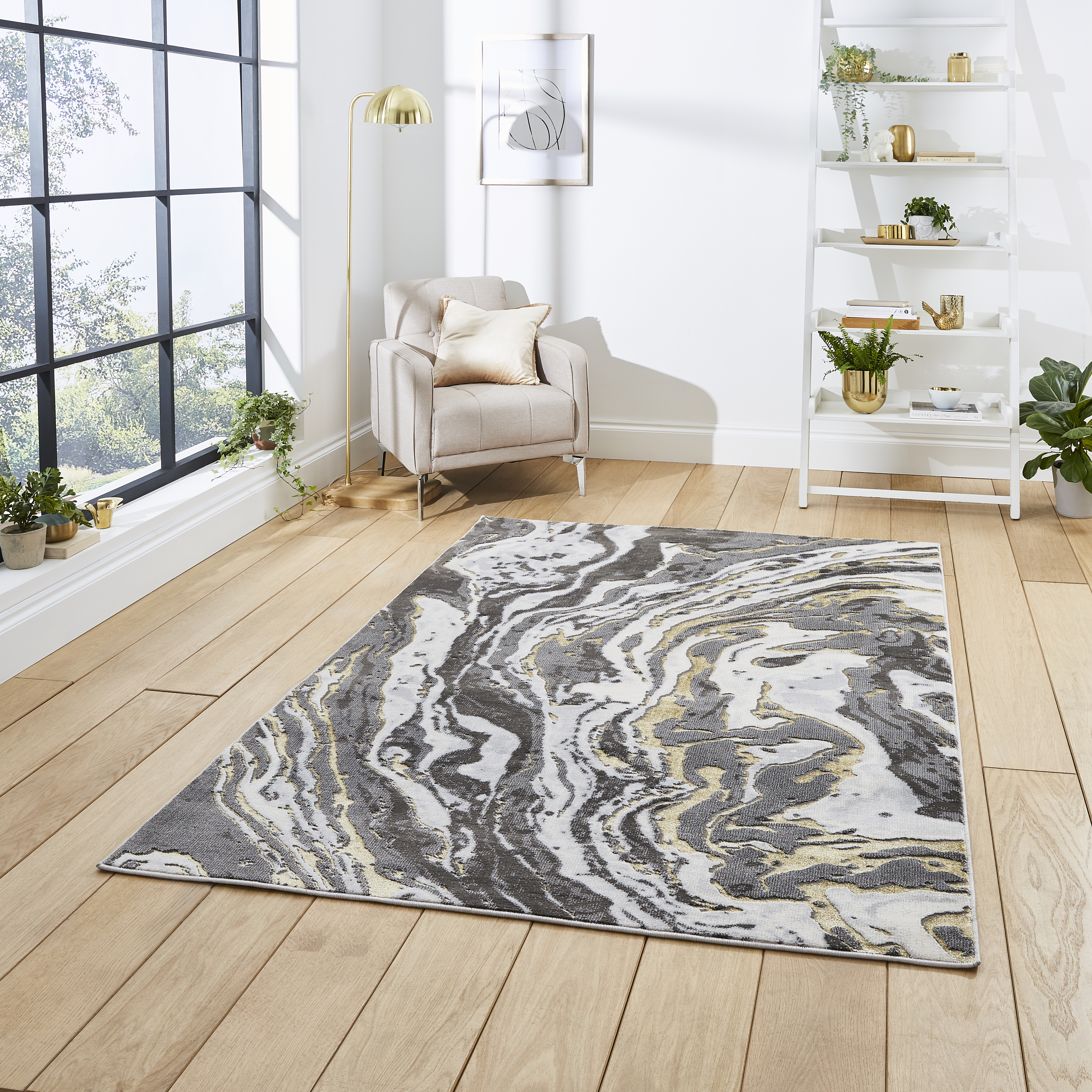 Apollo Gr584 Modern Marble Textured Rugs In Grey Gold